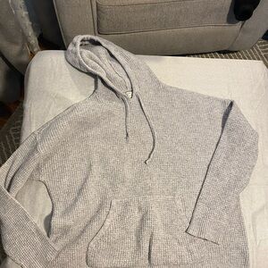 Aerie waffle knit pullover hoodie in heather gray